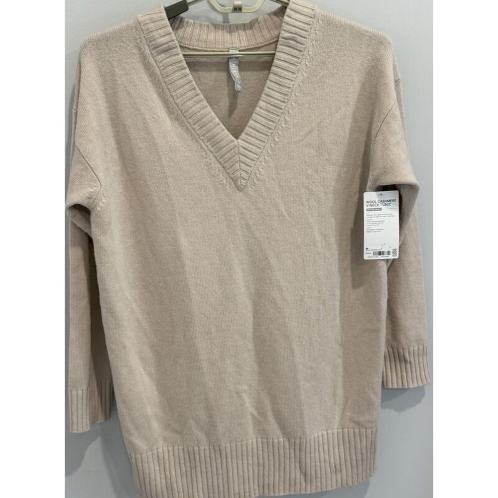 Athleta Womens Wool Cashmere V Neck Tunic Sweater‎ Oyster New Size M